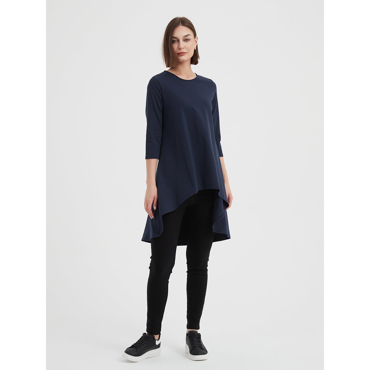 3/4 Sleeve Cascade Top Navy