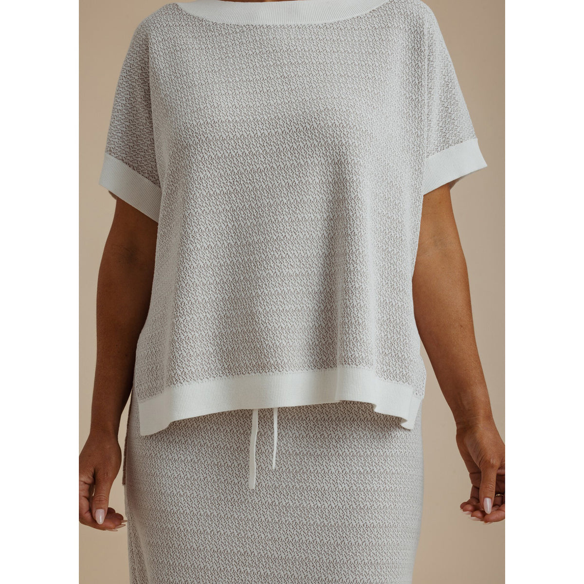 Crepe Knitted Tee Pullover Salt/Granite