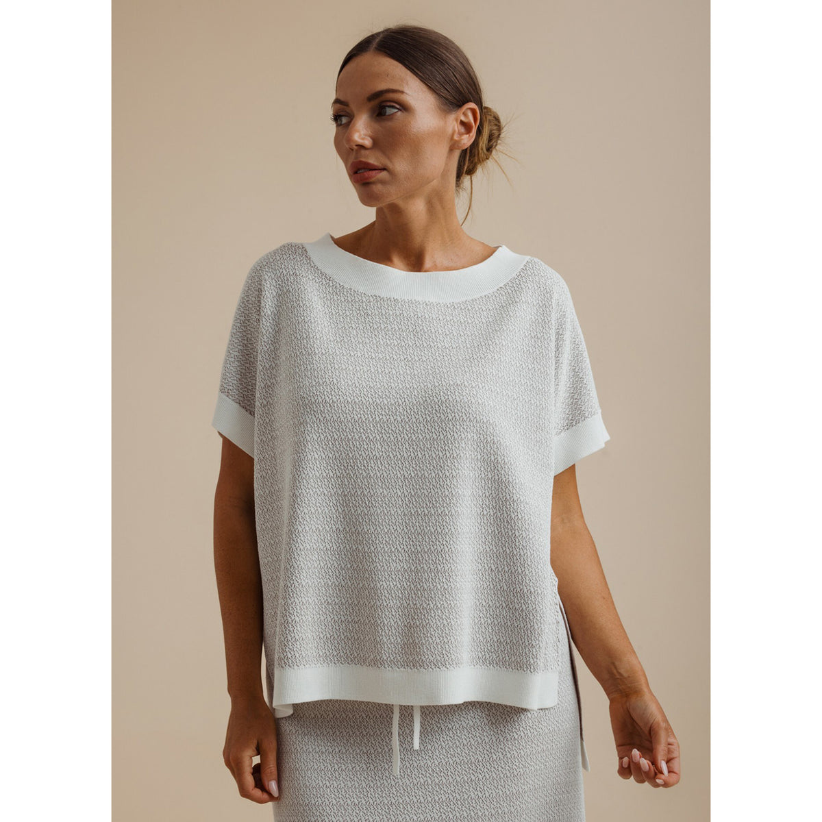 Crepe Knitted Tee Pullover Salt/Granite