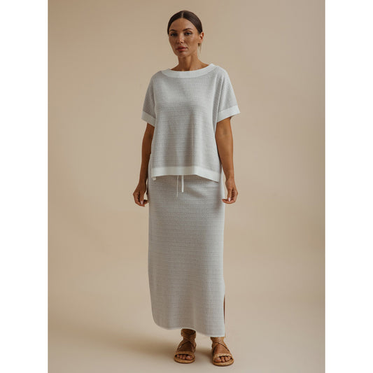Crepe Knitted Tee Pullover Salt/Granite