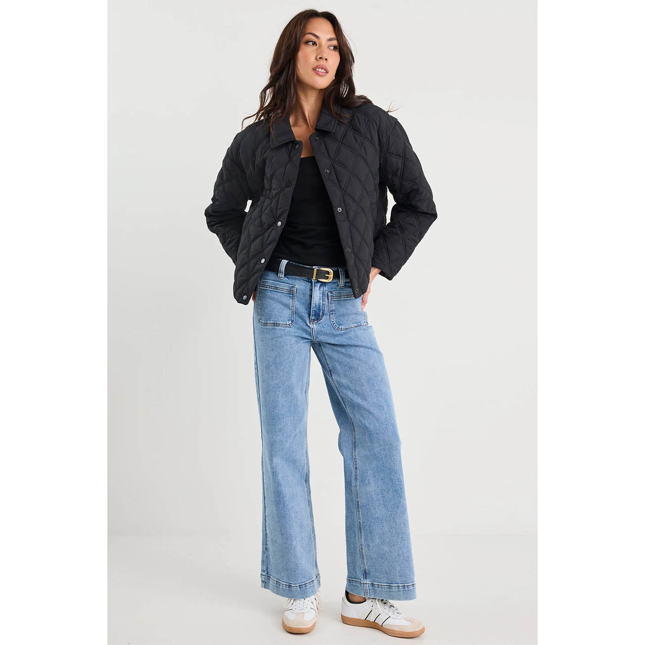 Absolute Black Collared Quilted Jacket