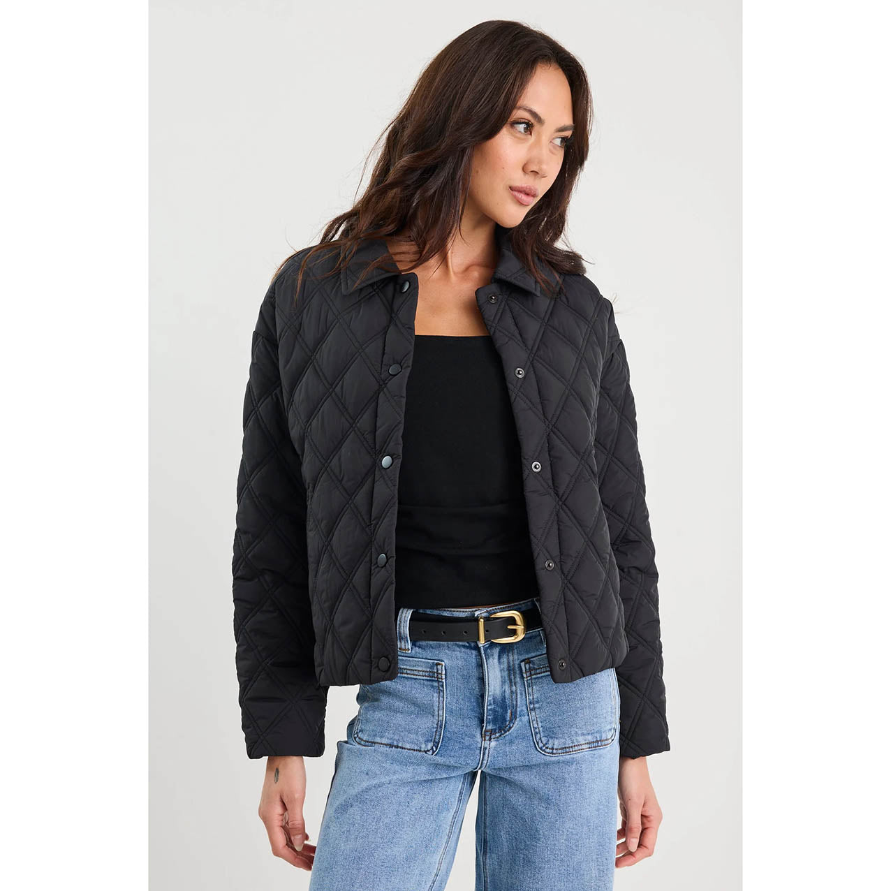 Absolute Black Collared Quilted Jacket