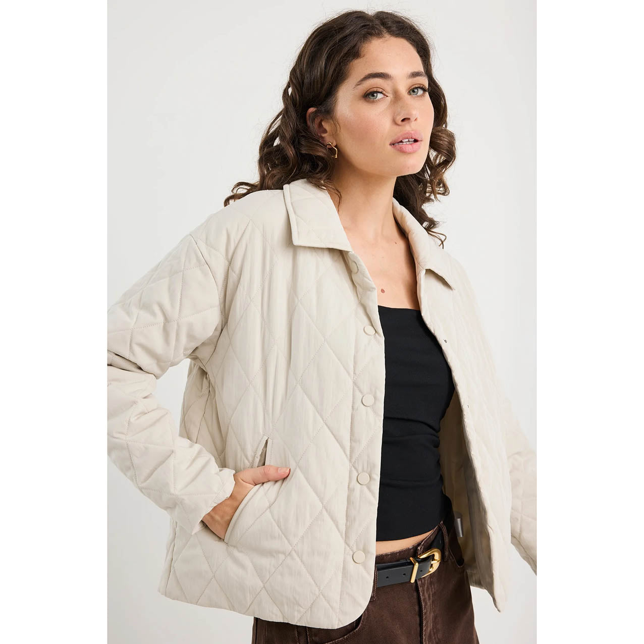 Absolute Putty Collared Quilted Jacket