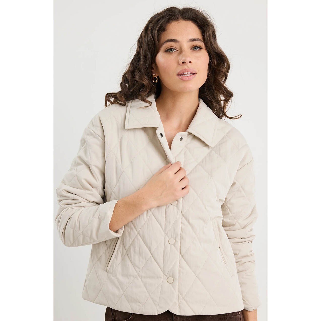 Absolute Putty Collared Quilted Jacket