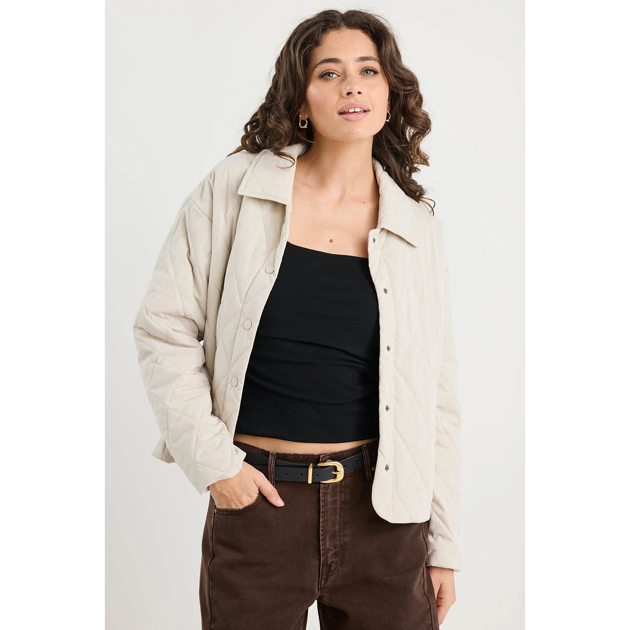 Absolute Putty Collared Quilted Jacket