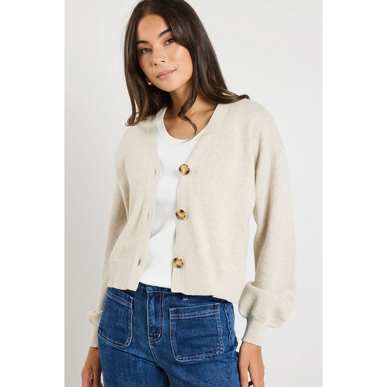 Agatha Oat Marle Fine Knit Cardigan