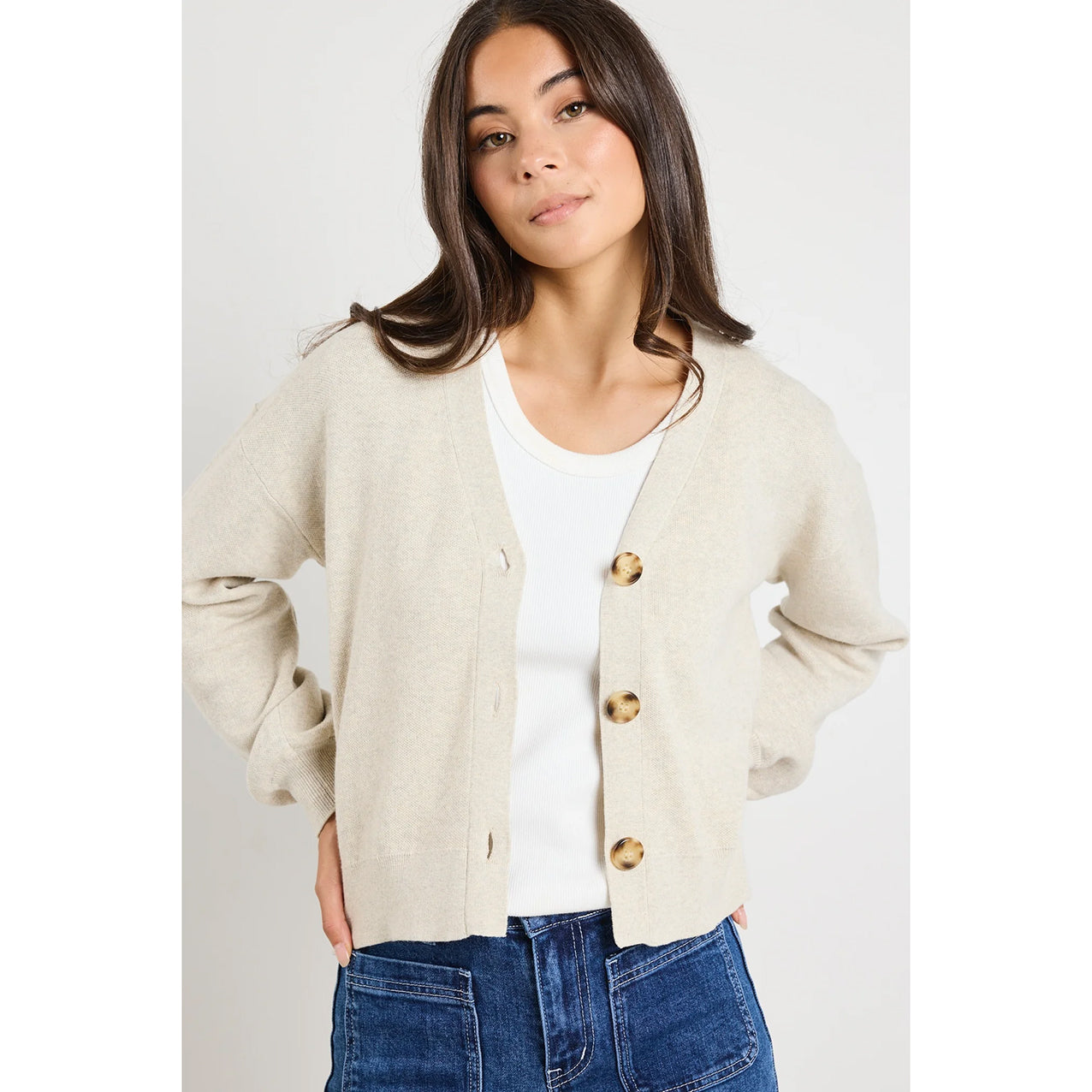 Agatha Oat Marle Fine Knit Cardigan