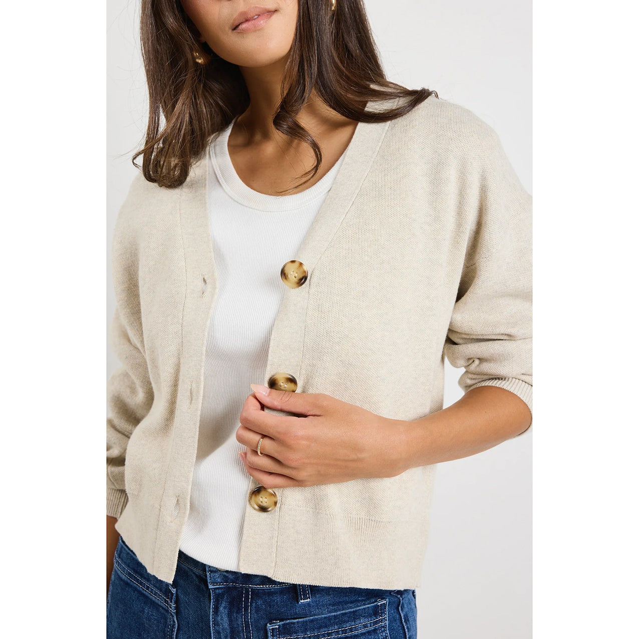 Agatha Oat Marle Fine Knit Cardigan