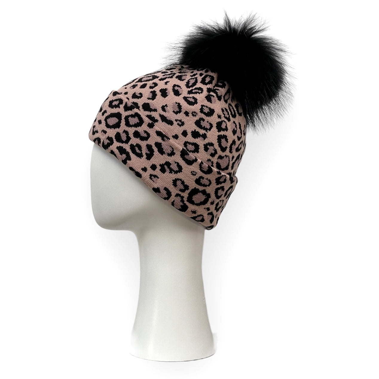 Wool Blend Animal Print Racoon Beanie