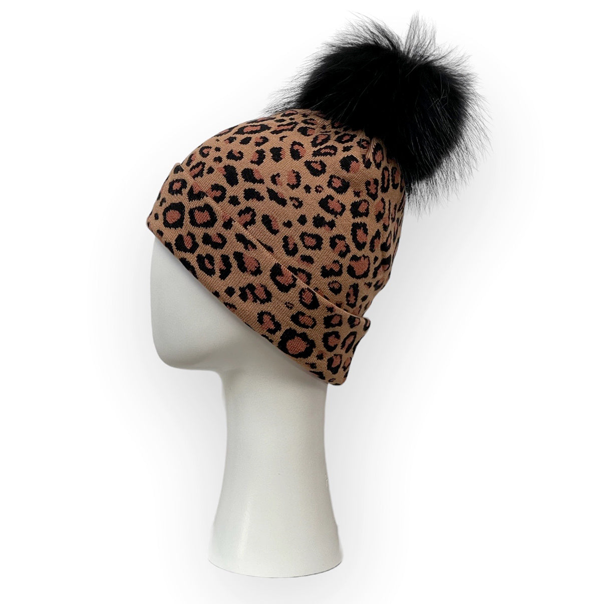 Wool Blend Animal Print Racoon Beanie