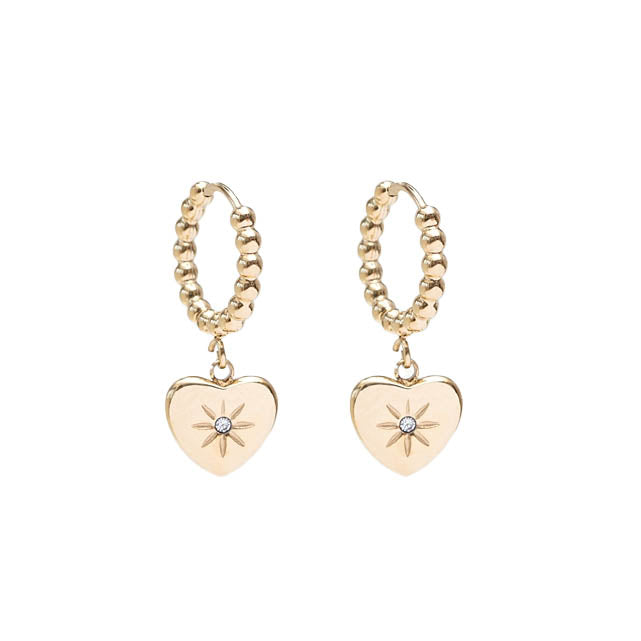 Beaded Heart Huggie Earring / Gold