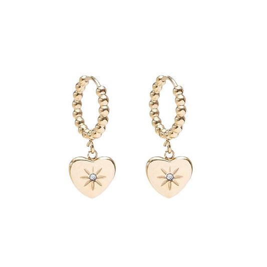 Beaded Heart Huggie Earring / Gold