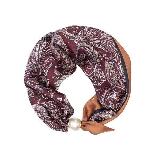 Pearl Fasten Neck Tie Merlot Paisley