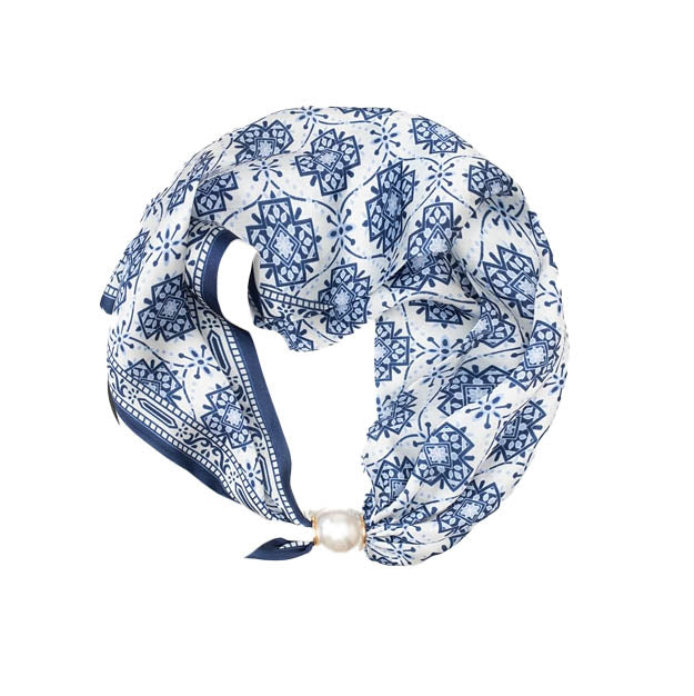 Pearl Fasten Neck Tie Porcelain Cross