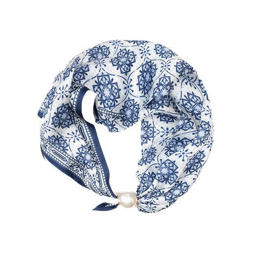 Pearl Fasten Neck Tie Porcelain Cross