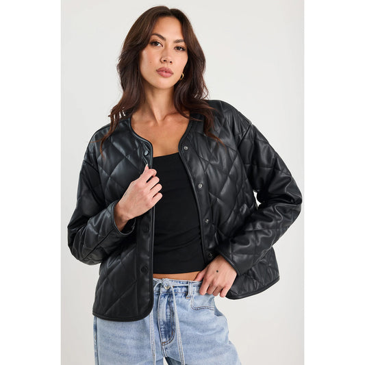 Apex Black PU Quilted Puffer Jacket