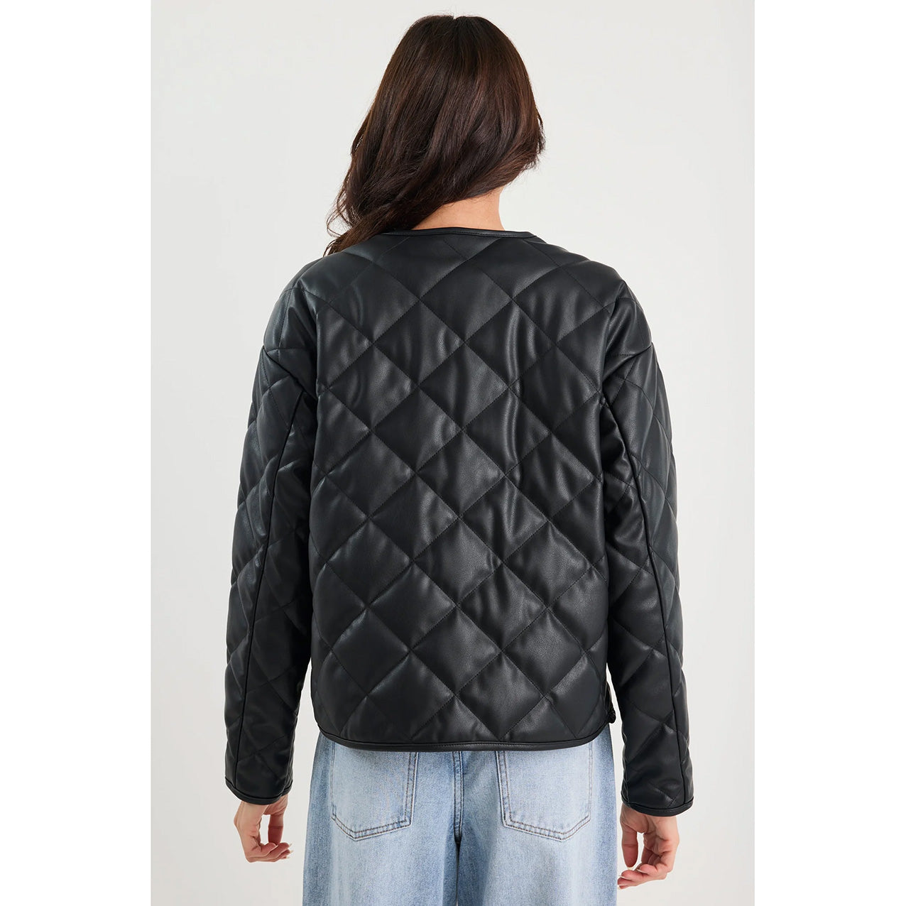Apex Black PU Quilted Puffer Jacket