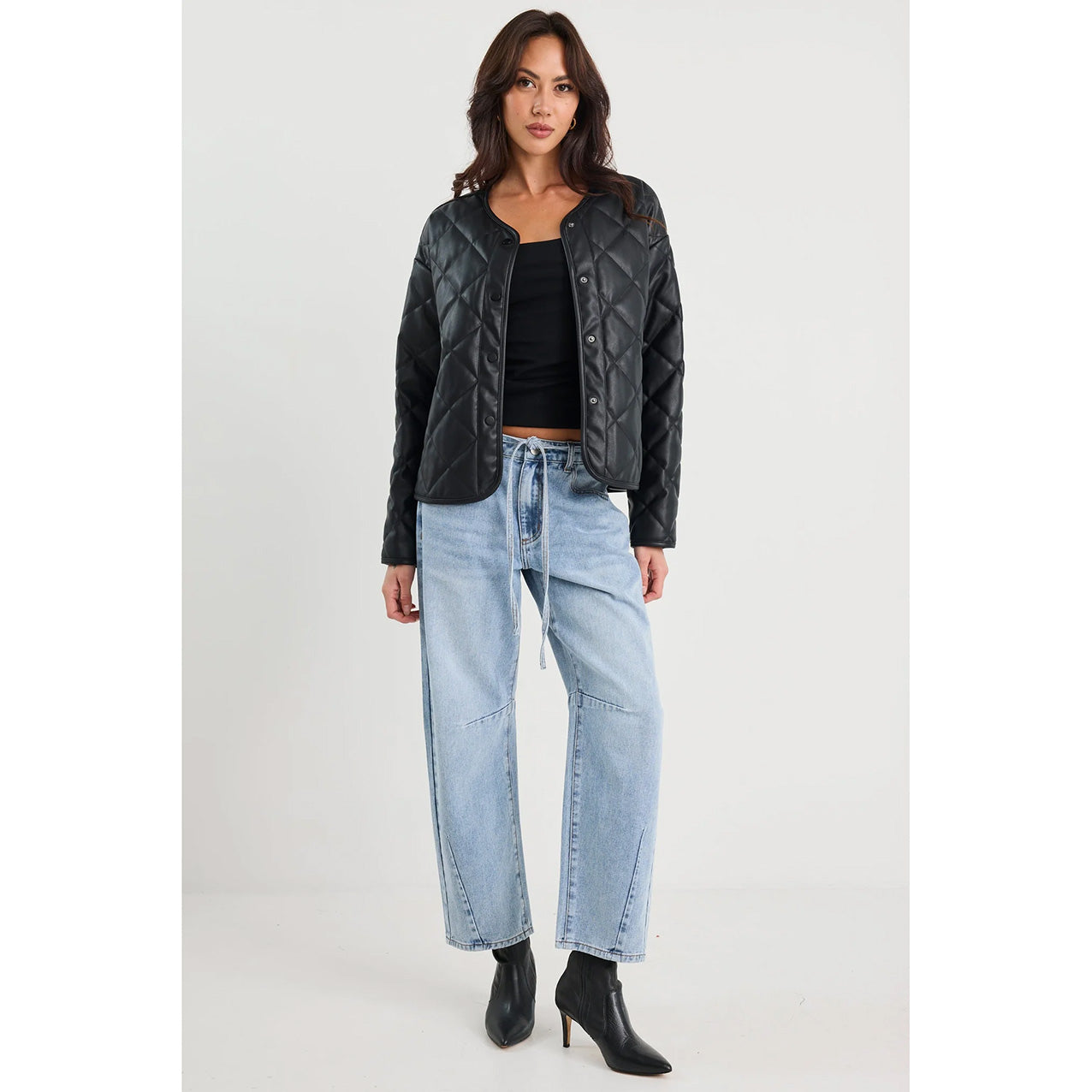 Apex Black PU Quilted Puffer Jacket