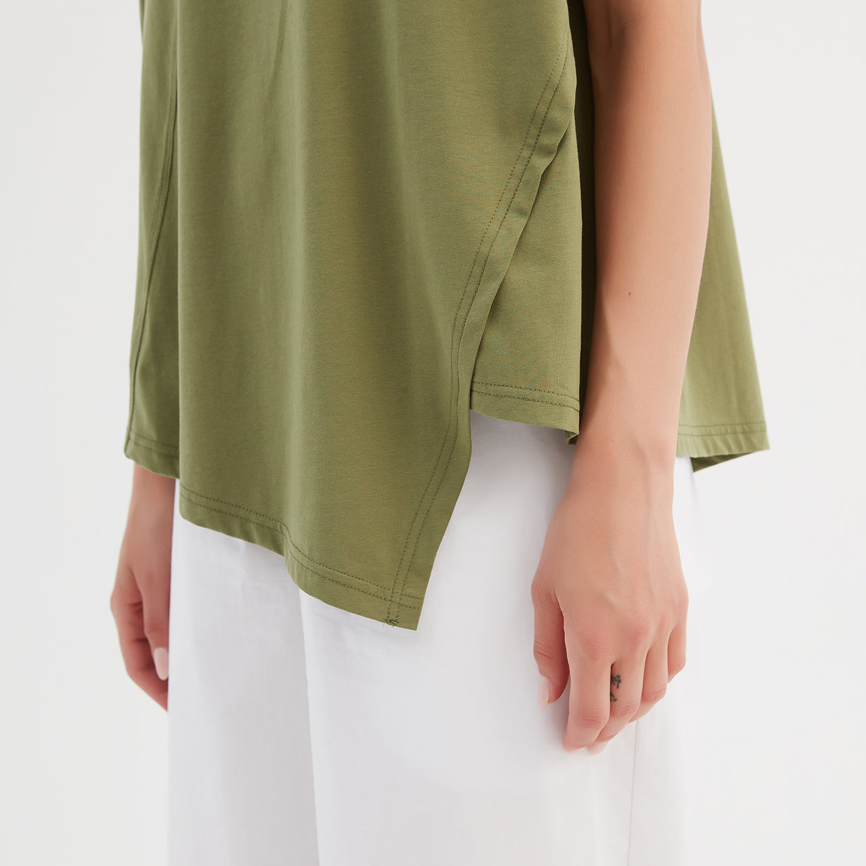 Asymmetric Seam Tee Olive