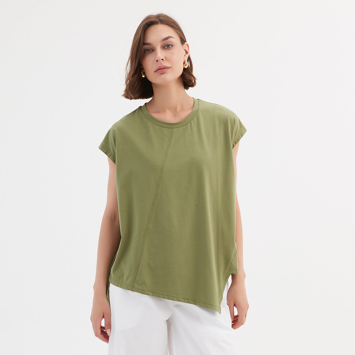 Tirelli Asymmetric Seam Tee Olive