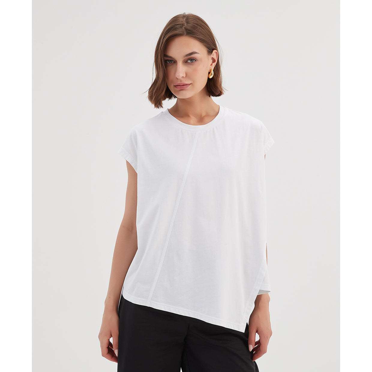 Asymmetric Seam Tee White