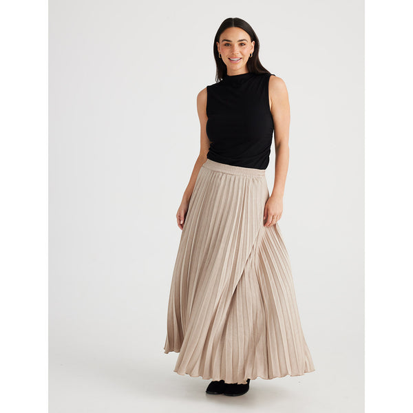 Brave & True Alias Pleated Skirt Oyster