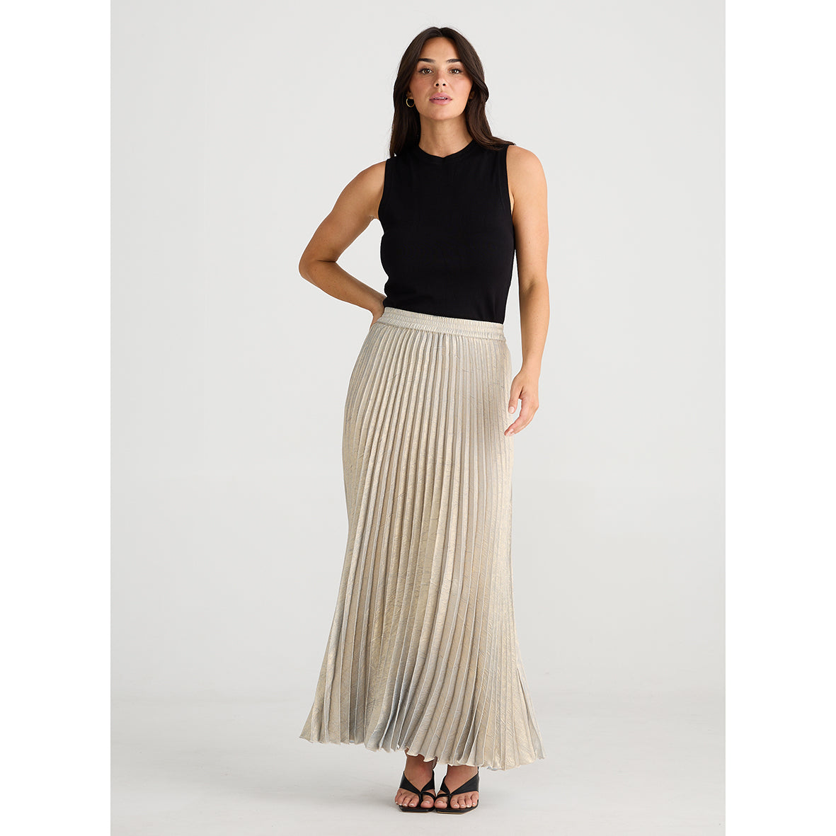 Brave + True Alias Pleated Skirt Champange