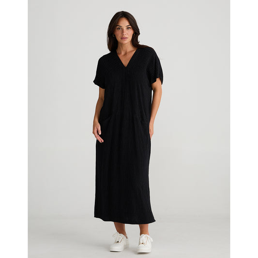 Brave + True Portsea Kaftan Black Pinstripe