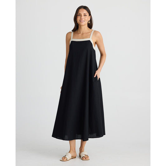 Erica Dress Black w Natural Trim