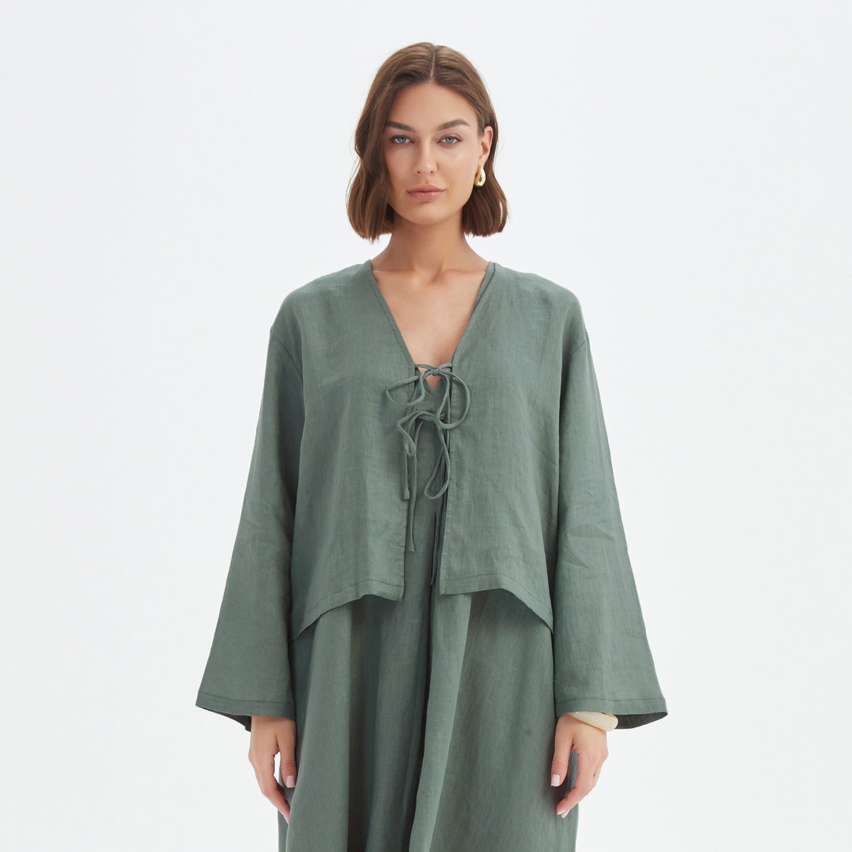 Tie Front Top Petrol