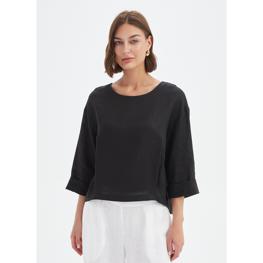 Pleat Hem Top Black