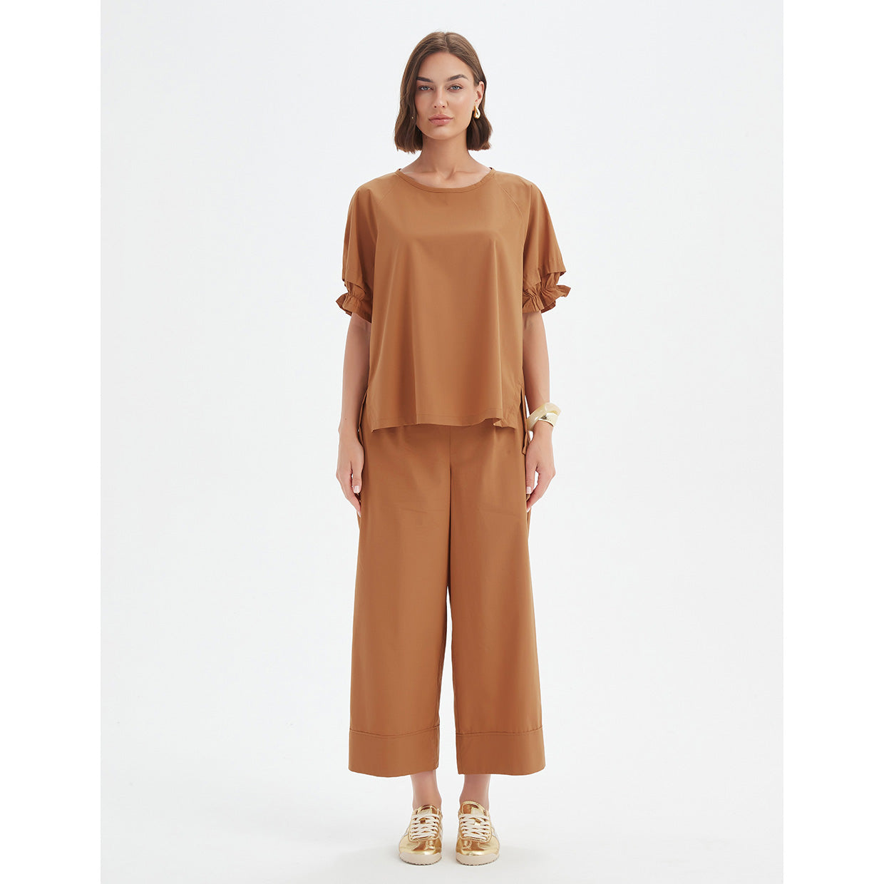 Ruffle Sleeve Top Russet