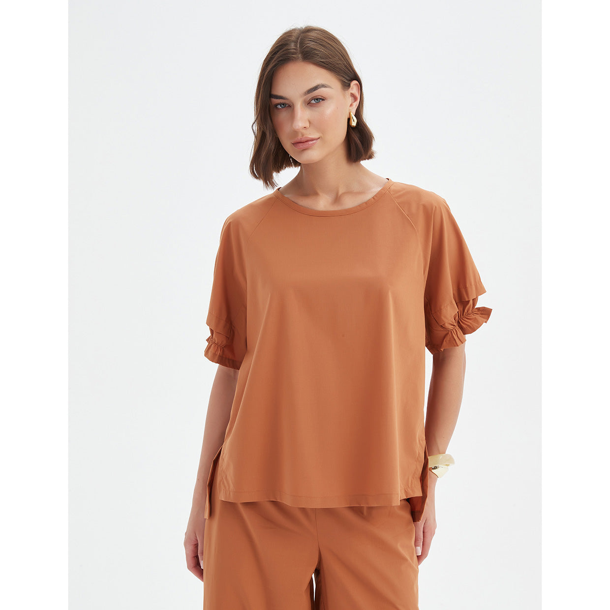 Tirelli Ruffle Sleeve Top Russet