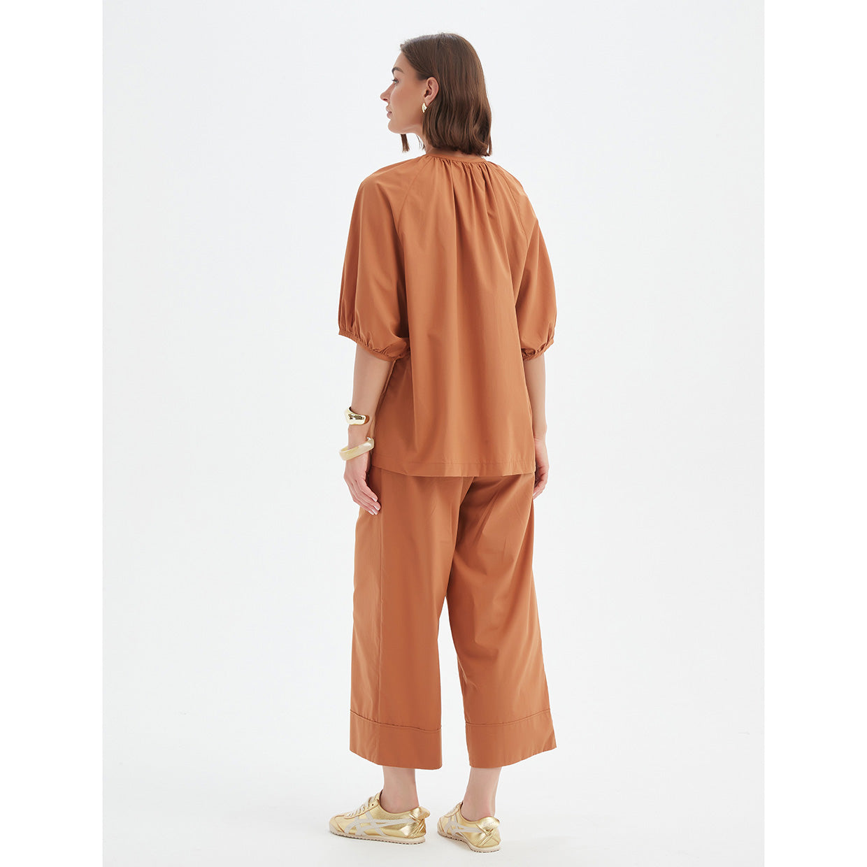 Gathered Notch Neck Top Russet