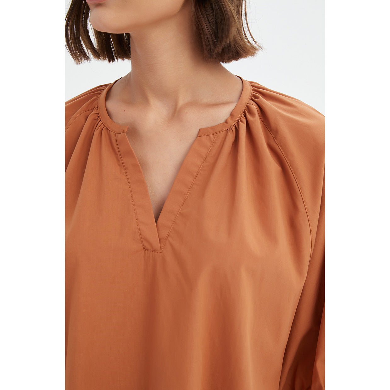 Gathered Notch Neck Top Russet