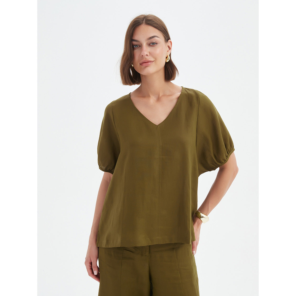 Tirelli Bishop Sleeve Top Dark Moss