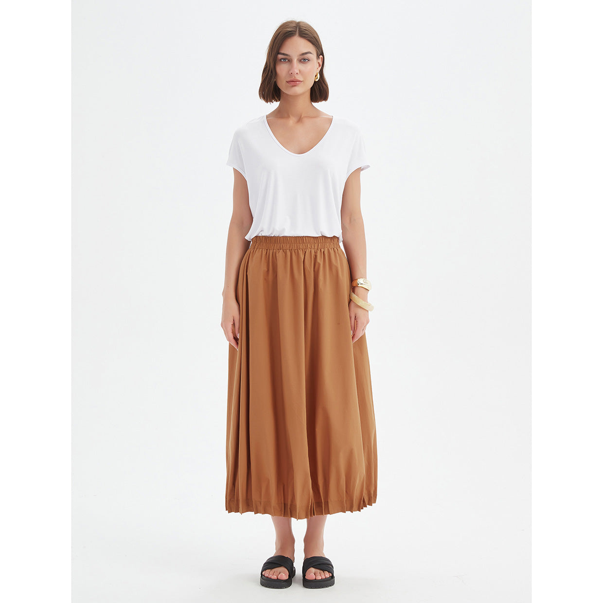 Pin Tuck Hem Skirt Russet