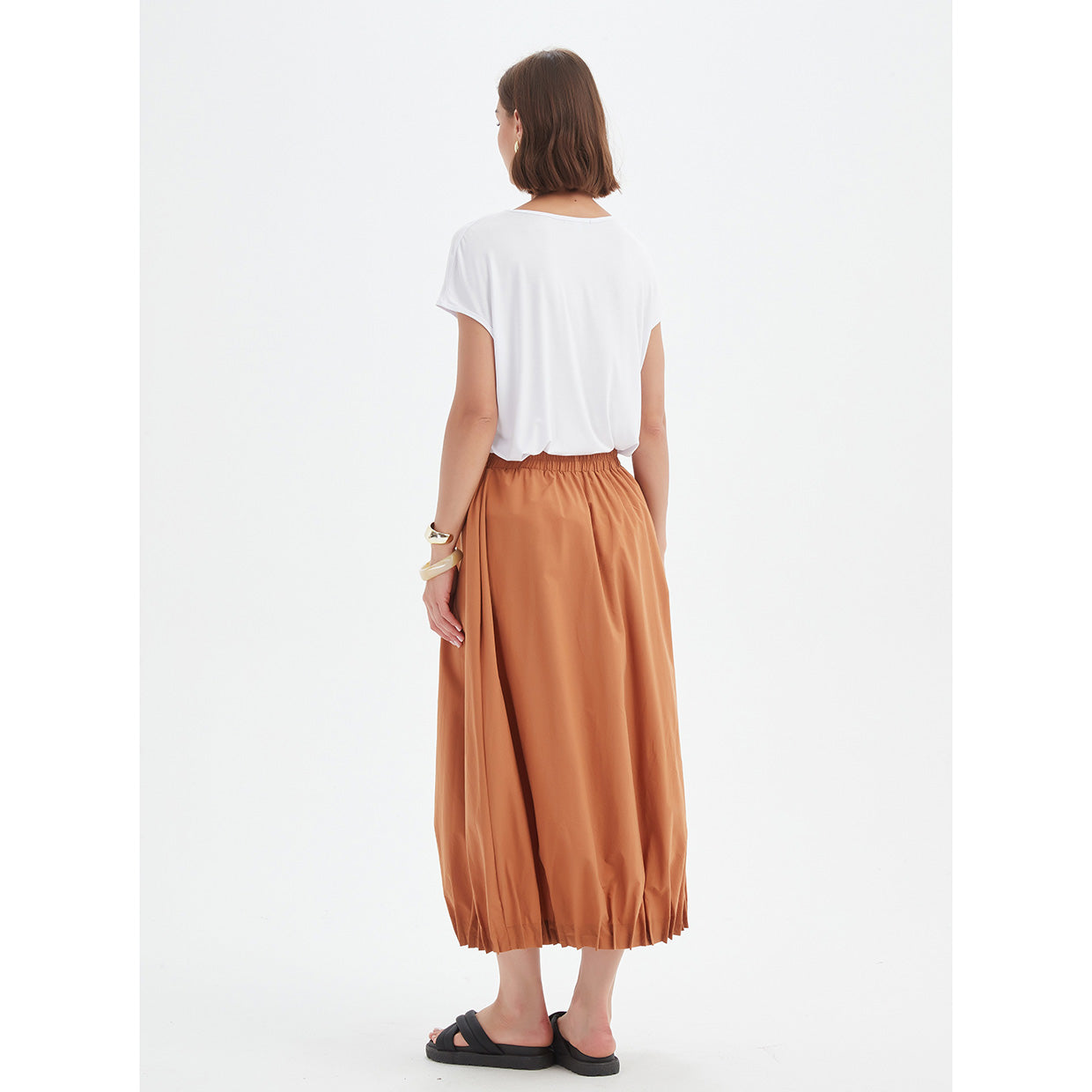 Pin Tuck Hem Skirt Russet