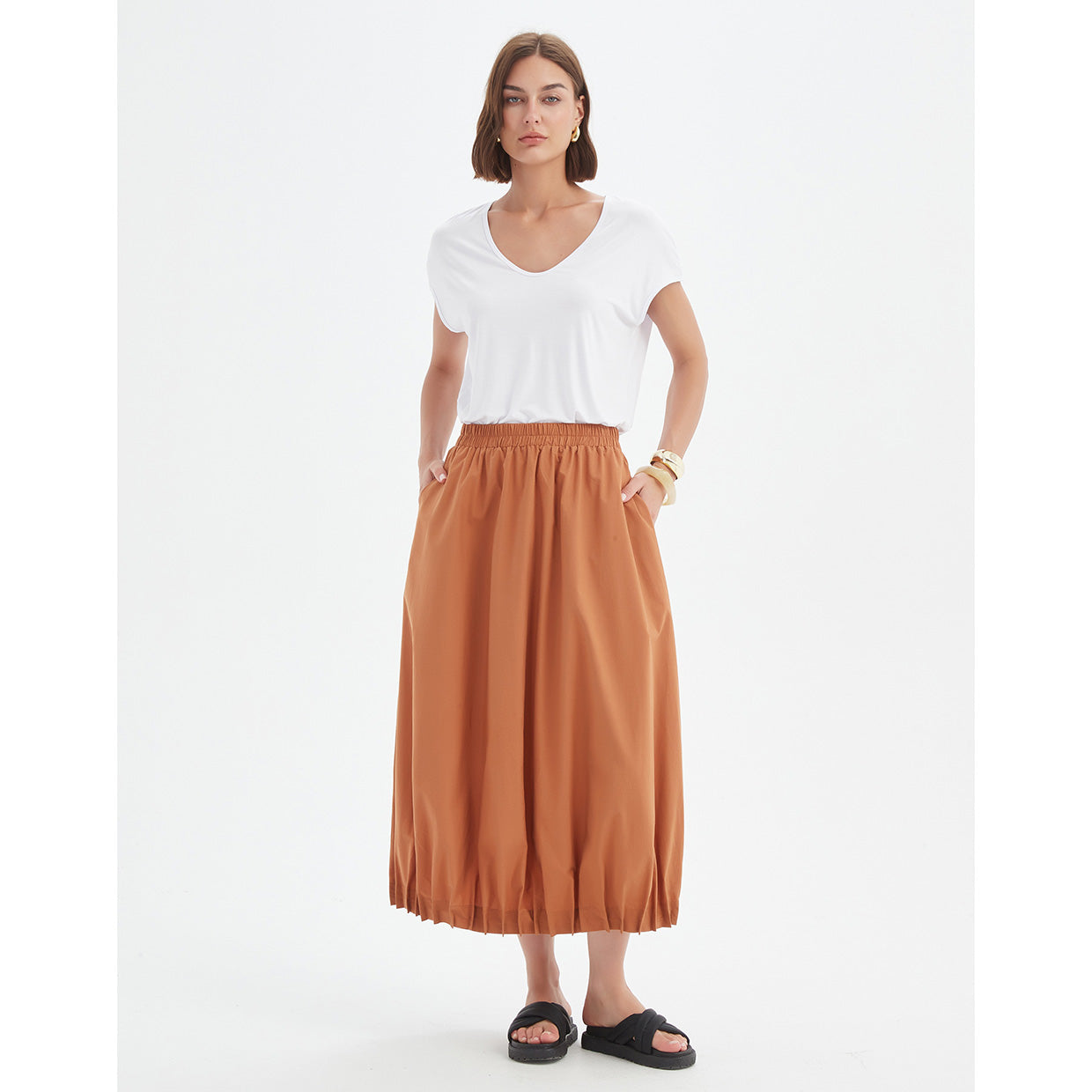 Pin Tuck Hem Skirt Russet