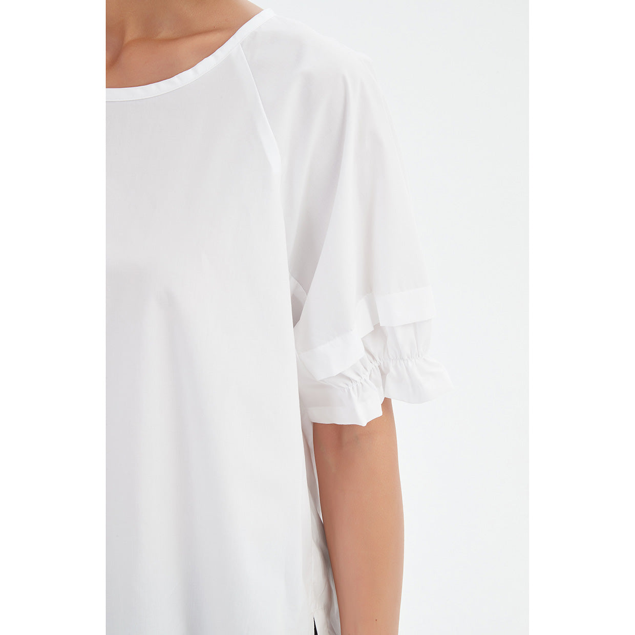 Ruffle Sleeve Top White