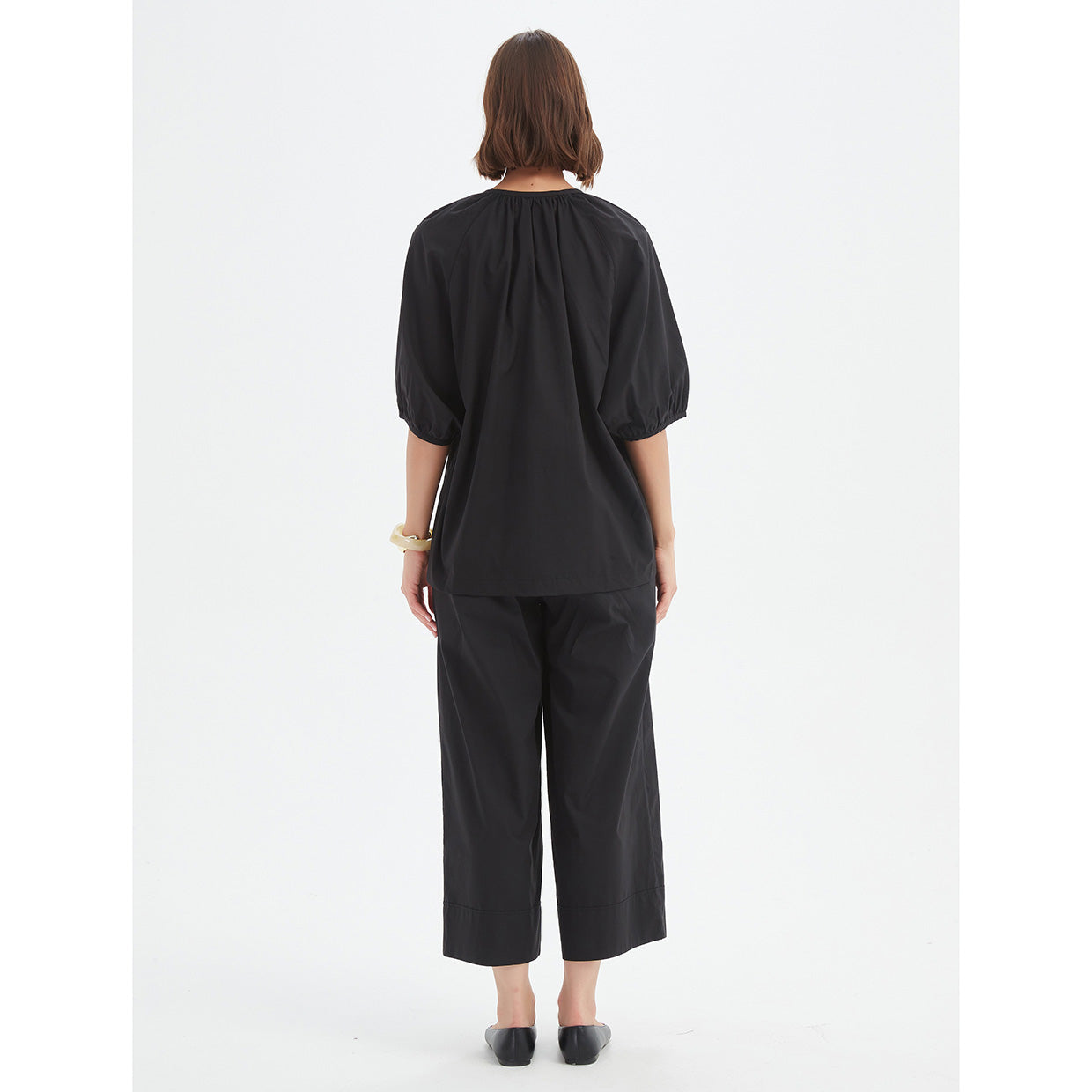 Gathered Notch Neck Top Black
