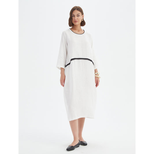 Contrast Trim Ovoid Dress Cream