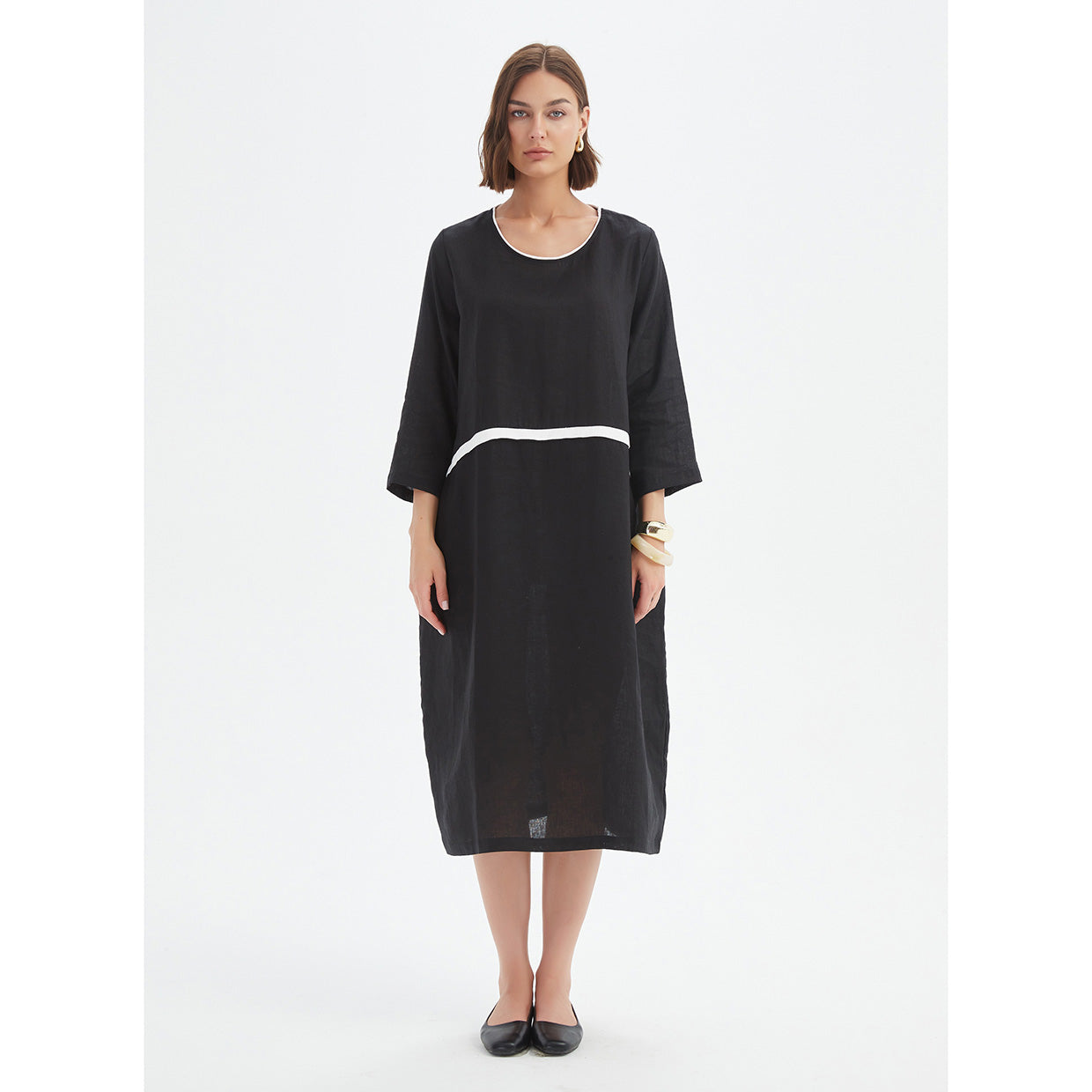 Contrast Trim Ovoid Dress Black