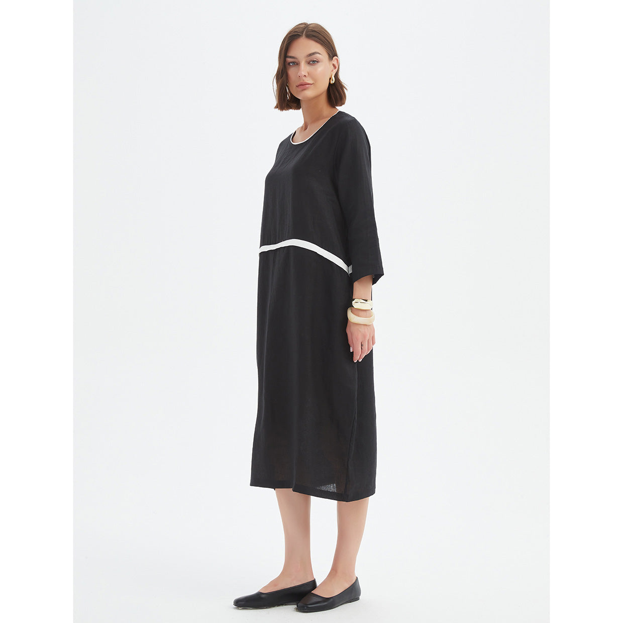 Contrast Trim Ovoid Dress Black