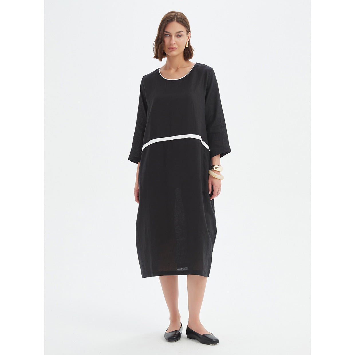 Contrast Trim Ovoid Dress Black