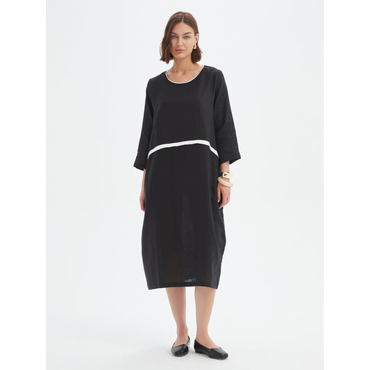 Contrast Trim Ovoid Dress Black