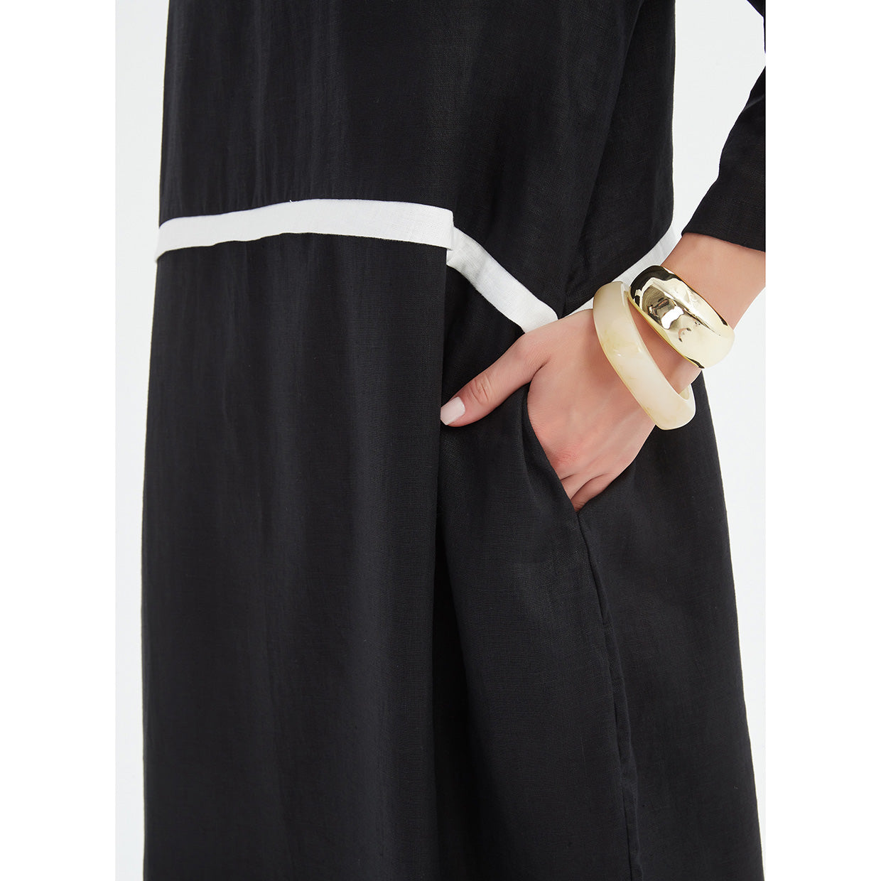 Contrast Trim Ovoid Dress Black