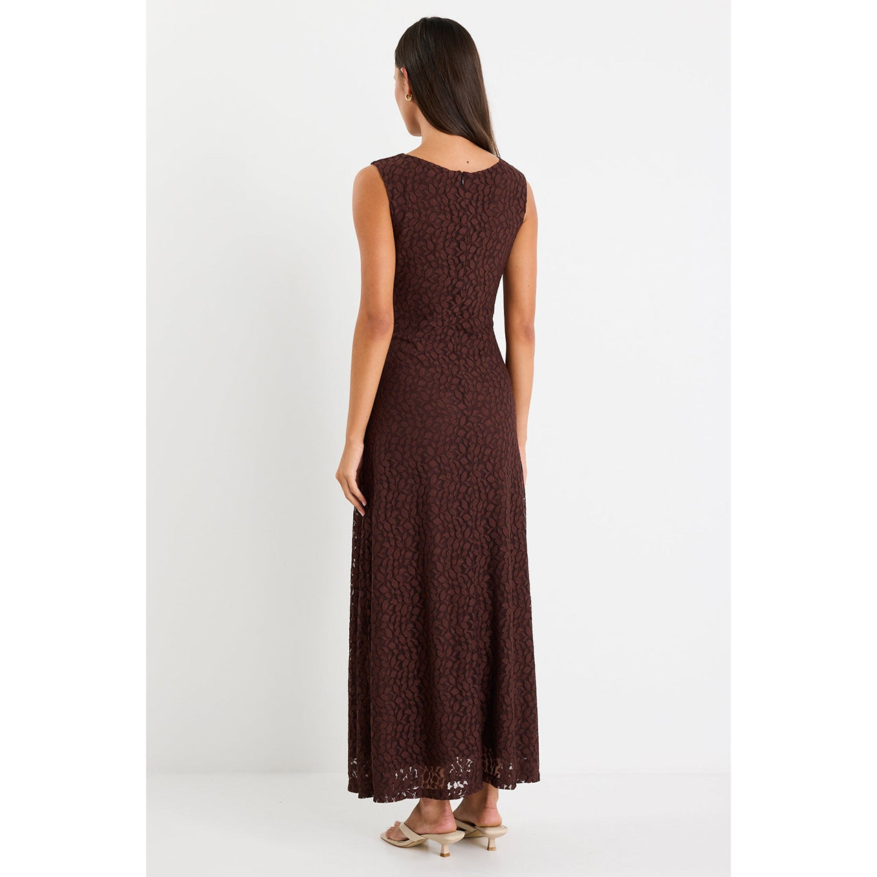 Backlit Chocolate Lace Sleeveless Maxi Dress