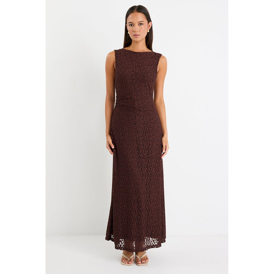 Backlit Chocolate Lace Sleeveless Maxi Dress