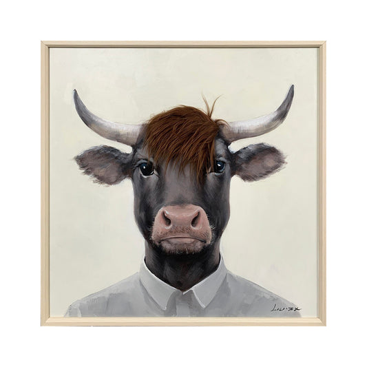Bad Hair Day Bull Framed Canvas